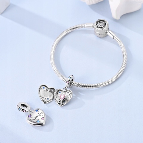 Charms Beads Zawieszka Srebrna S925 Serce Family Kolorowe Kryształ Gwiazdki