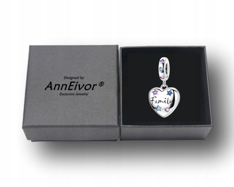 Charms Beads Zawieszka Srebrna S925 Serce Family Kolorowe Kryształ Gwiazdki