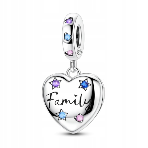 Charms Beads Zawieszka Srebrna S925 Serce Family Kolorowe Kryształ Gwiazdki