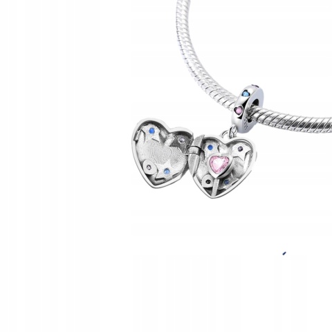 Charms Beads Zawieszka Srebrna S925 Serce Family Kolorowe Kryształ Gwiazdki