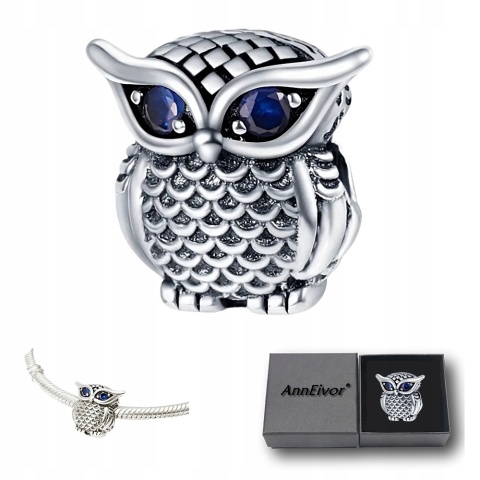 Koralik Zawieszka Charms Beads Srebrna S925 Sowa Owl Bransoletka Modułowa