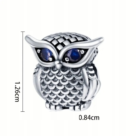 Koralik Zawieszka Charms Beads Srebrna S925 Sowa Owl Bransoletka Modułowa