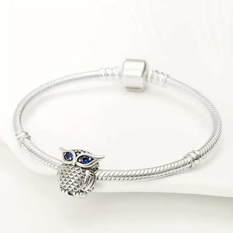 Koralik Zawieszka Charms Beads Srebrna S925 Sowa Owl Bransoletka Modułowa