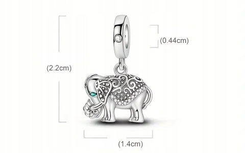 Koralik Zawieszka Srebrna S925 Indyjski Słoń Szczęście Kwiatowy Ornament