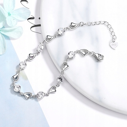 Bransoletka Damska Srebrna Łańcuszki Serduszka Kryształ Prezent Pierścionek