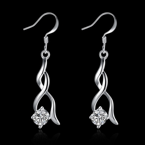 Kolczyki Damskie Srebrne Długie Wiszące Otwarte 925 Splecione Kryształki
