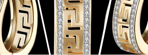 Kolczyki Damskie Złote 14k Szerokie Grecki Ornament Kryształki Zatrzask