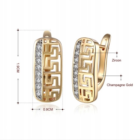 Kolczyki Damskie Złote 14k Szerokie Olimp Ornament Kryształki Zatrzask