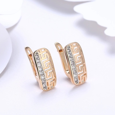 Kolczyki Damskie Złote 14k Szerokie Olimp Ornament Kryształki Zatrzask