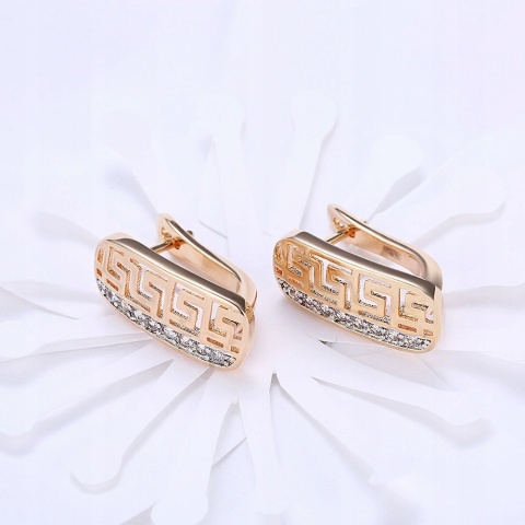Kolczyki Damskie Złote 14k Szerokie Olimp Ornament Kryształki Zatrzask