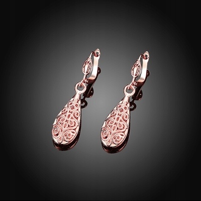 Kolczyki Damskie Złote 18k Długie Wiszące Kropla Wody Ornament Różowe Złoto
