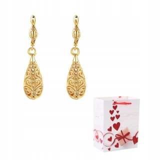 Kolczyki Damskie Złote 18k Długie Wiszące Kropla Wody Ornament Żółte Złoto