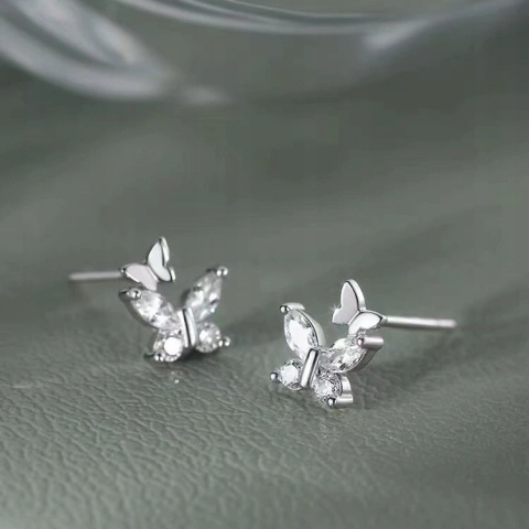 Komplet Srebrny Motyle 925 Diamentowe Kryształki Piękne Pudełko Na Prezent