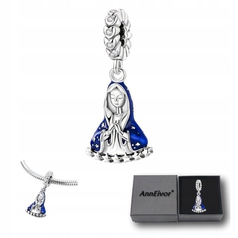 Koralik Zawieszka Charms Beads Srebrna S925 Matka Boska Maryjka Niebiańska