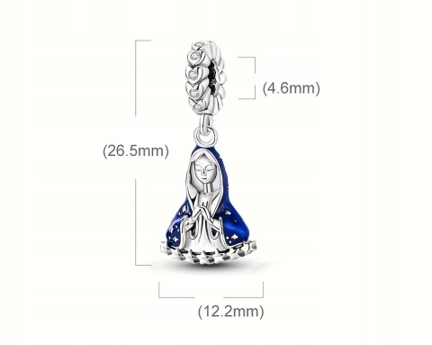 Koralik Zawieszka Charms Beads Srebrna S925 Matka Boska Maryjka Niebiańska