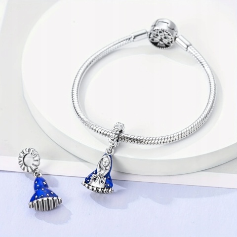 Koralik Zawieszka Charms Beads Srebrna S925 Matka Boska Maryjka Niebiańska