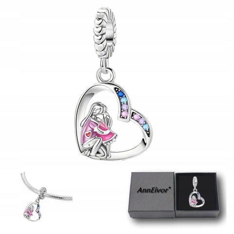 Zawieszka Charms Srebrna S925 Matka Córka Miłość Prezent Na Dzień Matki