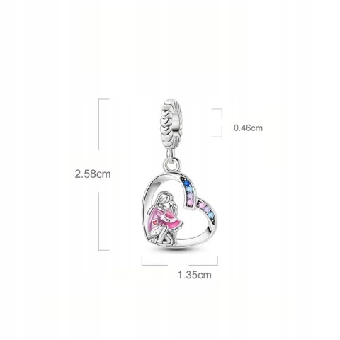 Zawieszka Charms Srebrna S925 Matka Córka Miłość Prezent Na Dzień Matki