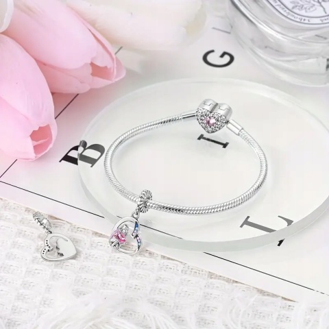 Zawieszka Charms Srebrna S925 Matka Córka Miłość Prezent Na Dzień Matki