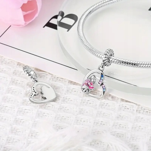 Zawieszka Charms Srebrna S925 Matka Córka Miłość Prezent Na Dzień Matki