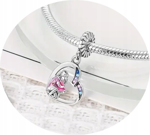 Zawieszka Charms Srebrna S925 Matka Córka Miłość Prezent Na Dzień Matki
