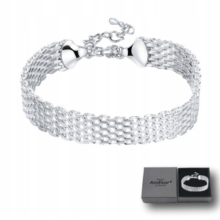 Bransoletka Damska Srebrna 925 Wąska Siateczka Elegancka Regulowana 18+5cm