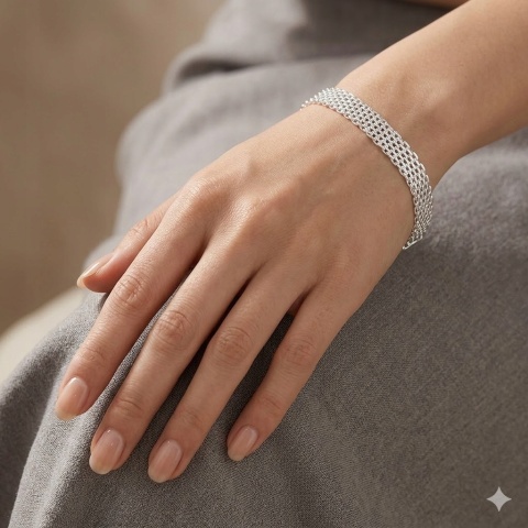 Bransoletka Damska Srebrna 925 Wąska Siateczka Elegancka Regulowana 18+5cm