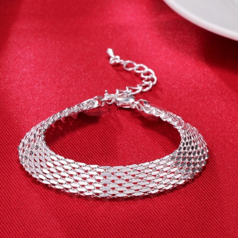 Bransoletka Damska Srebrna 925 Wąska Siateczka Elegancka Regulowana 18+5cm