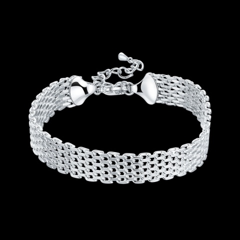 Bransoletka Damska Srebrna 925 Wąska Siateczka Elegancka Regulowana 18+5cm