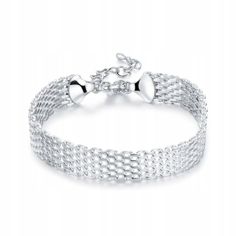 Bransoletka Damska Srebrna 925 Wąska Siateczka Elegancka Regulowana 18+5cm