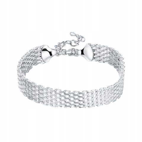 Bransoletka Damska Srebrna 925 Wąska Siateczka Elegancka Regulowana 18+5cm