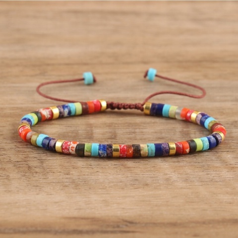 Bransoletka Koraliki Kamień Naturalny Jaspis 7 Czakr 2 x 4 mm Regulowany