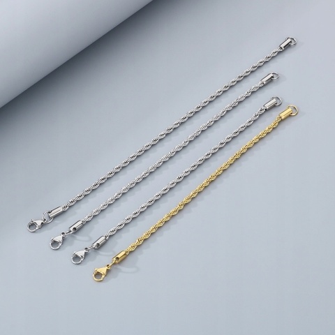 Bransoletka Męska Złota 18 cm Pleciona Twist Cienka 3 mm Stal Tytanowa