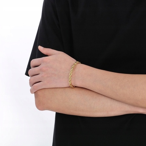 Bransoletka Męska Złota 18 cm Pleciona Twist Cienka 3 mm Stal Tytanowa