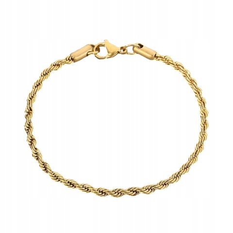 Bransoletka Męska Złota 18 cm Pleciona Twist Cienka 3 mm Stal Tytanowa