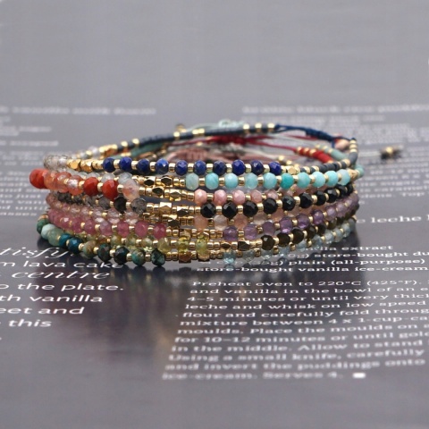Bransoletka Złota Przeplatana Koraliki Lapis Lazuli Kamień Księżycowy 4 mm