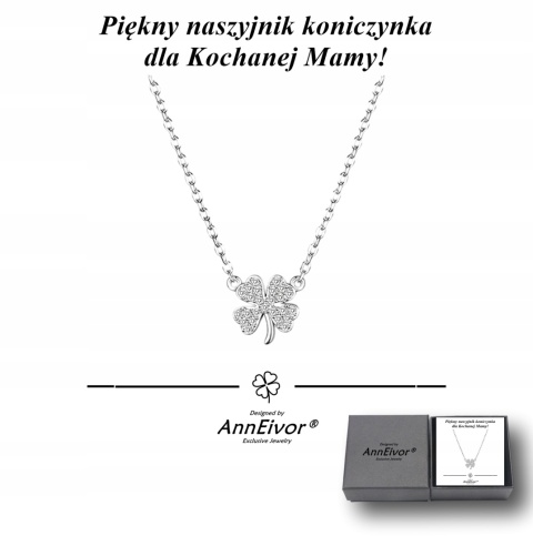 Naszyjnik Srebrny 925 Łańcuszek Zawieszka Czterolistna Koniczynka Kryształ