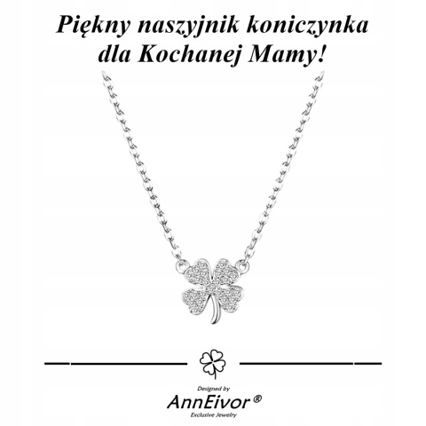 Naszyjnik Srebrny 925 Łańcuszek Zawieszka Czterolistna Koniczynka Kryształ