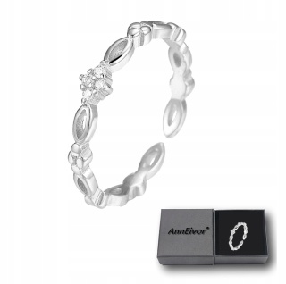 Pierścionek Cienki Srebrny Regulowany 925 Kryształki Diamentowe Ornament