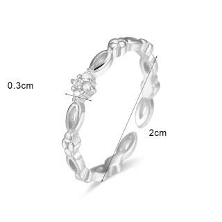 Pierścionek Cienki Srebrny Regulowany 925 Kryształki Diamentowe Ornament