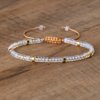 Bransoletka Damska Koraliki Kamień Naturalny Opal 2 x 4 mm Regulowany