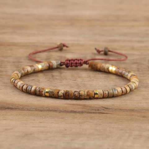 Bransoletka Koraliki Kamień Naturalny Jaspis Obrazkowy 2 x 4 mm Regulowany