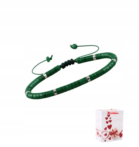 Bransoletka Koraliki Kamień Naturalny Zielony Jadeit 2 x 4 mm Regulowany