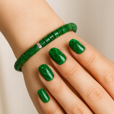 Bransoletka Koraliki Kamień Naturalny Zielony Jadeit 2 x 4 mm Regulowany