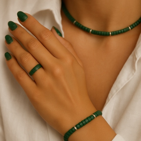 Bransoletka Koraliki Kamień Naturalny Zielony Jadeit 2 x 4 mm Regulowany