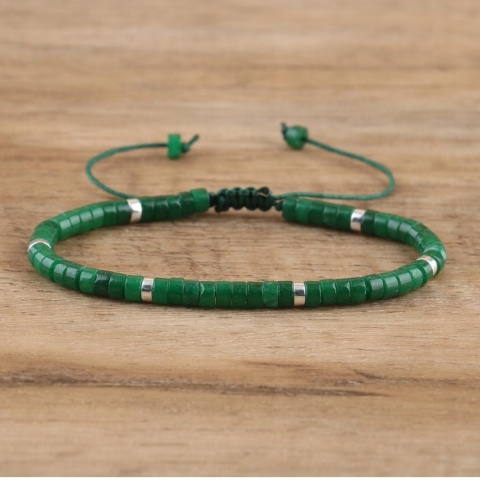 Bransoletka Koraliki Kamień Naturalny Zielony Jadeit 2 x 4 mm Regulowany