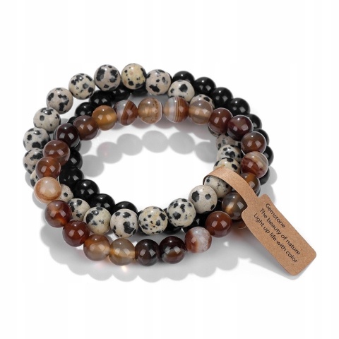 Zestaw 3 x Bransoletka Kamień Natural Picture Stone Topaz Tygrysie Oko 8 mm