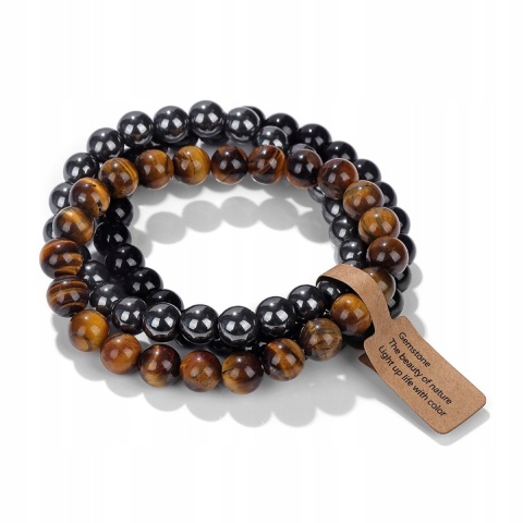 Zestaw 3 x Bransoletka Kamień Natural Picture Stone Topaz Tygrysie Oko 8 mm