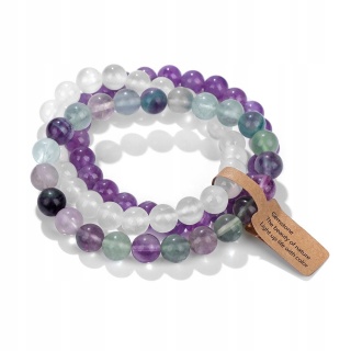 Zestaw 3 Bransoletki 8 mm Kamień Ametyst Biały Chalcedon Fluoryt Lucite