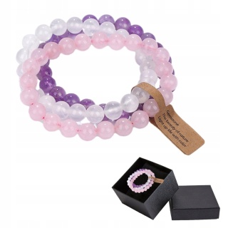 Zestaw 3 Bransoletki 8 mm Kamień Naturalny Zielony Biały Fiolet Chalcedon